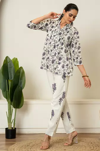Lavender hand block printed cotton co-ord set