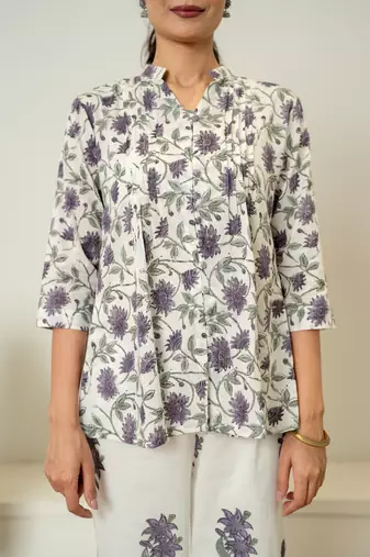 Lavender hand block printed cotton co-ord set
