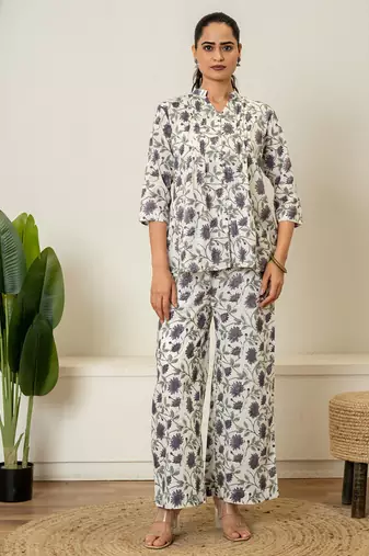 Lavender hand block printed cotton co-ord set