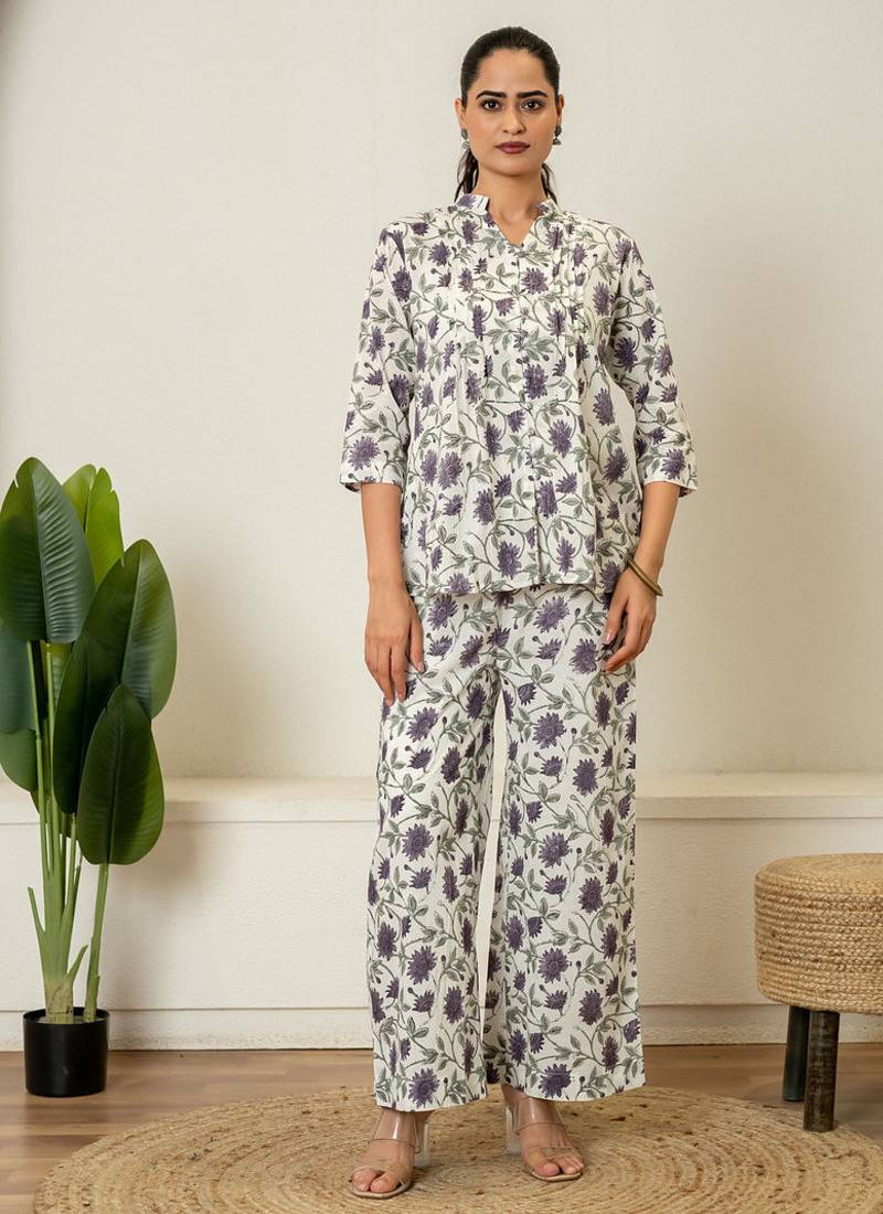 Lavender hand block printed cotton co-ord set