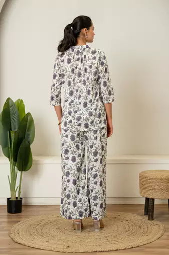 Lavender hand block printed cotton co-ord set
