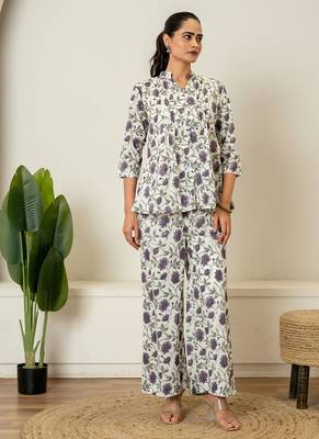Lavender hand block printed cotton co-ord set 3