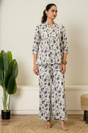 Lavender hand block printed cotton co-ord set
