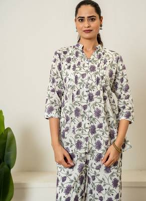 Lavender hand block printed cotton co-ord set 4