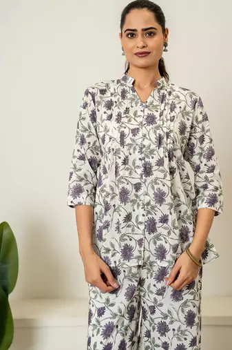 Lavender hand block printed cotton co-ord set