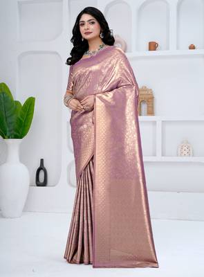 royal onion putple all over woven zari tissue silk blend party wear saree with blouse 1