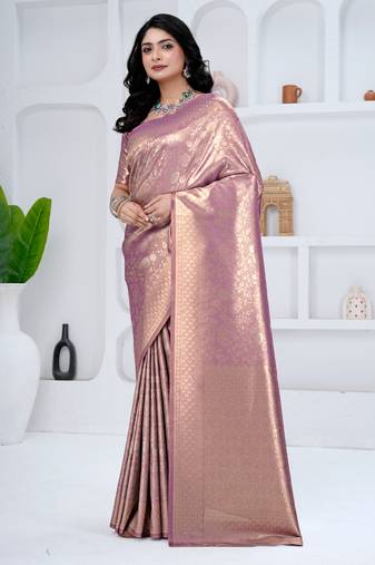 royal onion putple all over woven zari tissue silk blend party wear saree with blouse