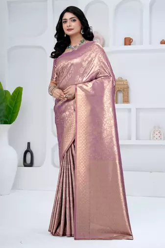 royal onion putple all over woven zari tissue silk blend party wear saree with blouse
