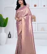 royal onion putple all over woven zari tissue silk blend party wear saree with blouse