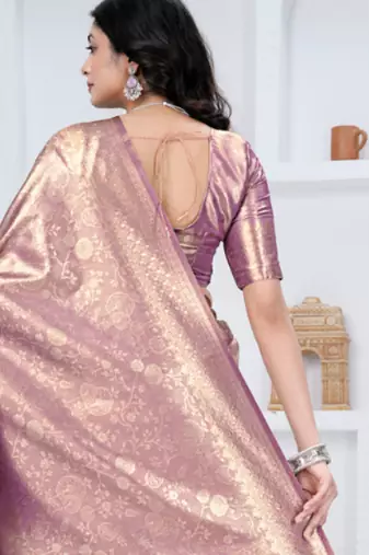 royal onion putple all over woven zari tissue silk blend party wear saree with blouse