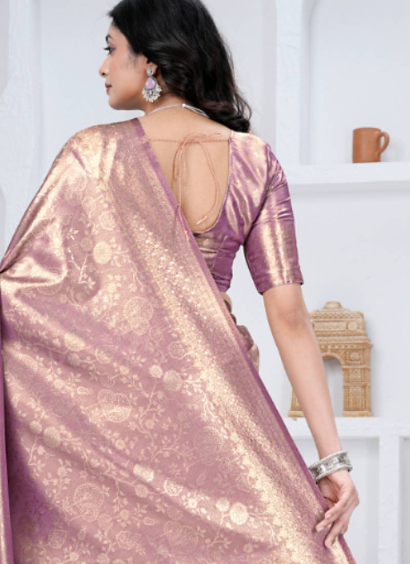 royal onion putple all over woven zari tissue silk blend party wear saree with blouse