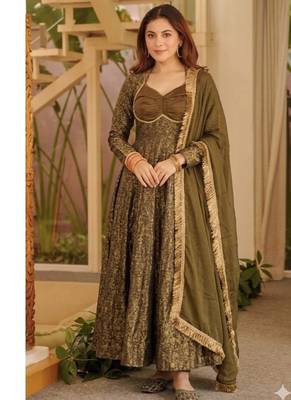gold jacquard floral full stitched anarkali suit  1