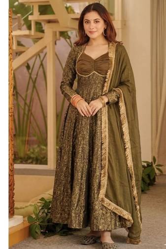 gold jacquard floral full stitched anarkali suit 