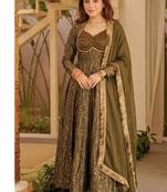 gold jacquard floral full stitched anarkali suit 