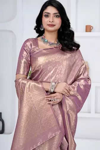 royal onion putple all over woven zari tissue silk blend party wear saree with blouse
