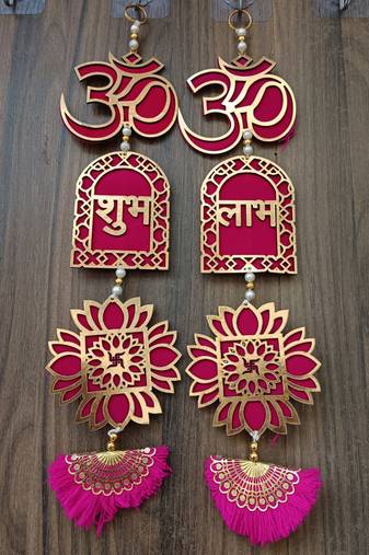 om shubh labh lotus swastik toran for home decor pack of 2