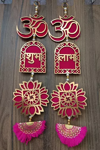 om shubh labh lotus swastik toran for home decor pack of 2