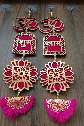 om shubh labh lotus swastik toran for home decor pack of 2
