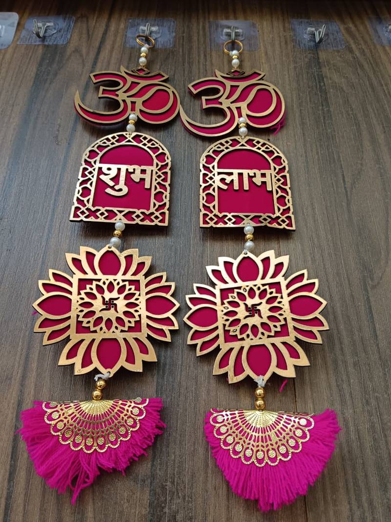 om shubh labh lotus swastik toran for home decor pack of 2