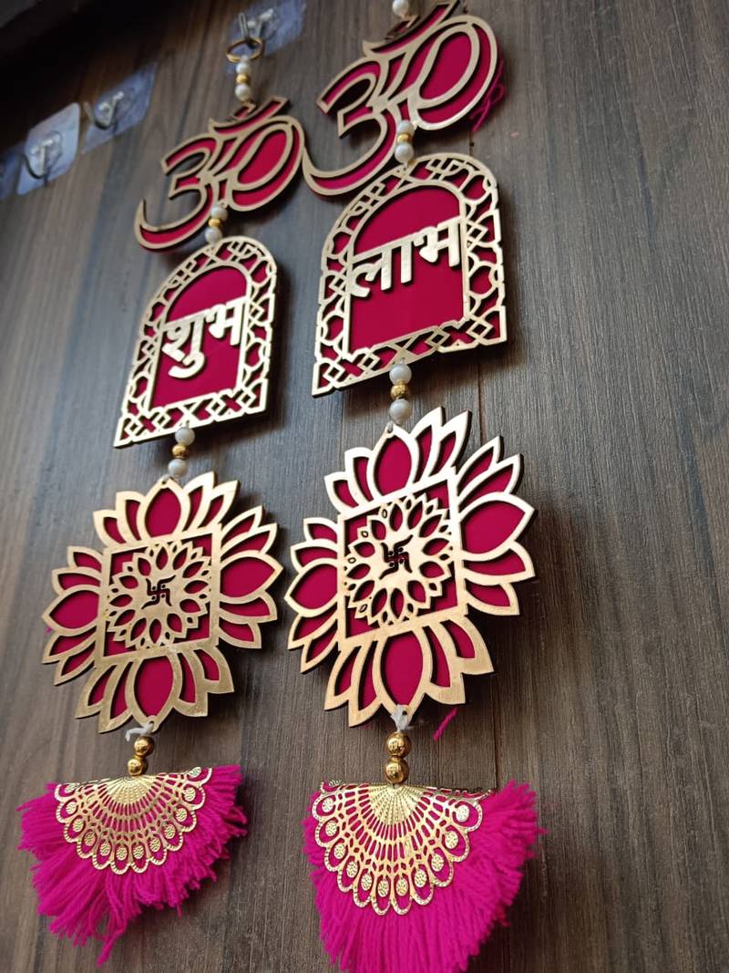 om shubh labh lotus swastik toran for home decor pack of 2
