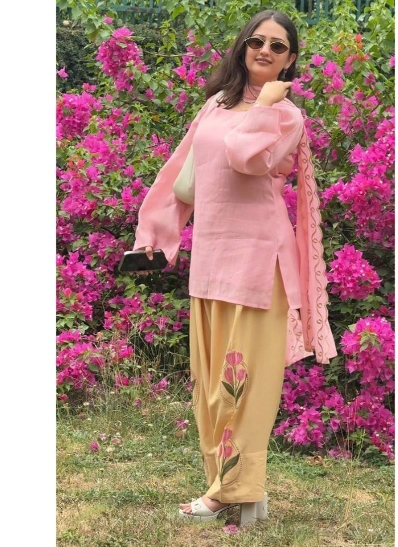 aqua blue print cotton full stitched farshi salwar