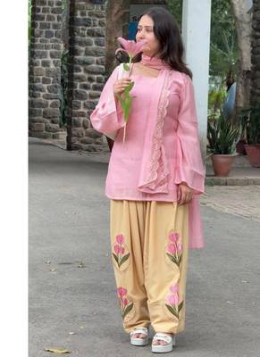 aqua blue print cotton full stitched farshi salwar 3