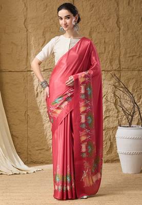 Gajari abstract printed satin ethnic saree 1