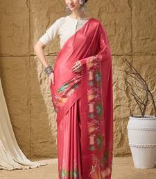 Gajari abstract printed satin ethnic saree