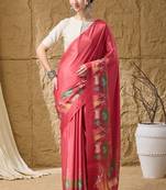 Gajari abstract printed satin ethnic saree