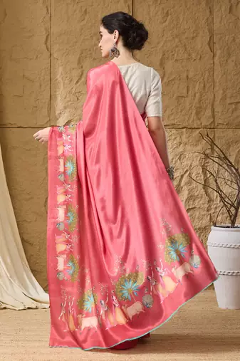 Gajari abstract printed satin ethnic saree