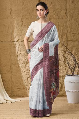 Wine kalamkari cotton silk ethnic saree