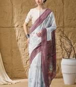 Wine kalamkari cotton silk ethnic saree