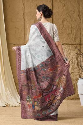Wine kalamkari cotton silk ethnic saree 2