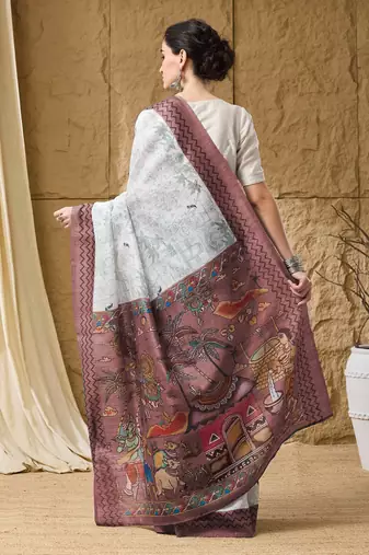 Wine kalamkari cotton silk ethnic saree