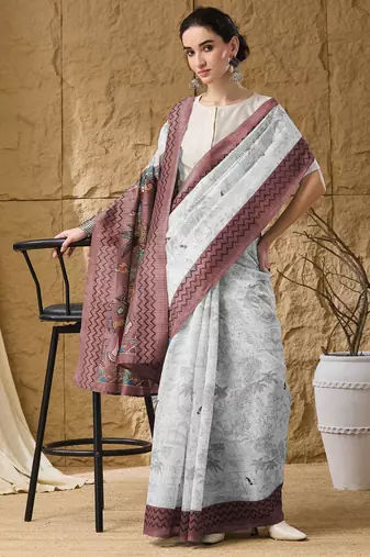 Wine kalamkari cotton silk ethnic saree
