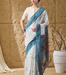 Sky kalamkari cotton silk ethnic saree