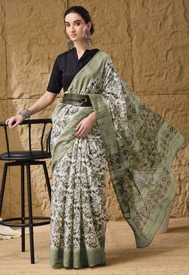 Green kalamkari cotton silk ethnic saree 1