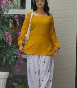 yelllow print cotton full stitched farshi salwar