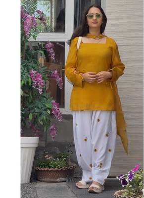 yelllow print cotton full stitched farshi salwar 2
