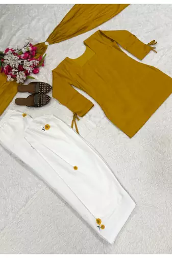 yelllow print cotton full stitched farshi salwar