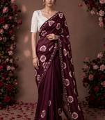 Maroon floral chiffon ethnic saree