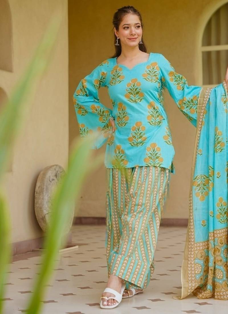 light pink print cotton full stitched farshi salwar
