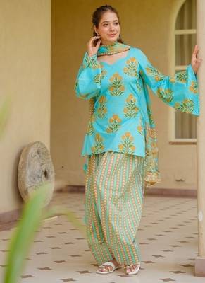 light pink print cotton full stitched farshi salwar 2