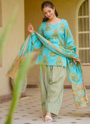 light pink print cotton full stitched farshi salwar 3