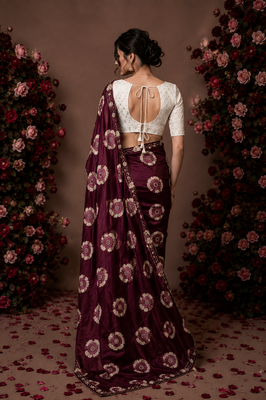 Maroon floral chiffon ethnic saree 2