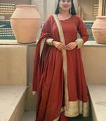 red embroidery silk blend  full stitched anarkali suit 