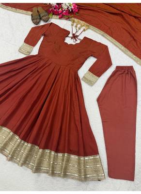 red embroidery silk blend  full stitched anarkali suit  4