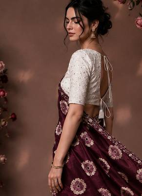 Maroon floral chiffon ethnic saree 3