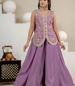 lavender embroidery silk blend   full stitched sharara plazo