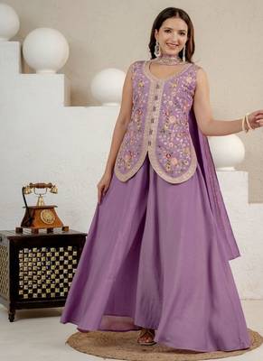 lavender embroidery silk blend   full stitched sharara plazo 2